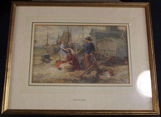 Charles Green (1840-1898) Fisherfolk on the shore, 7 x 10.75in.